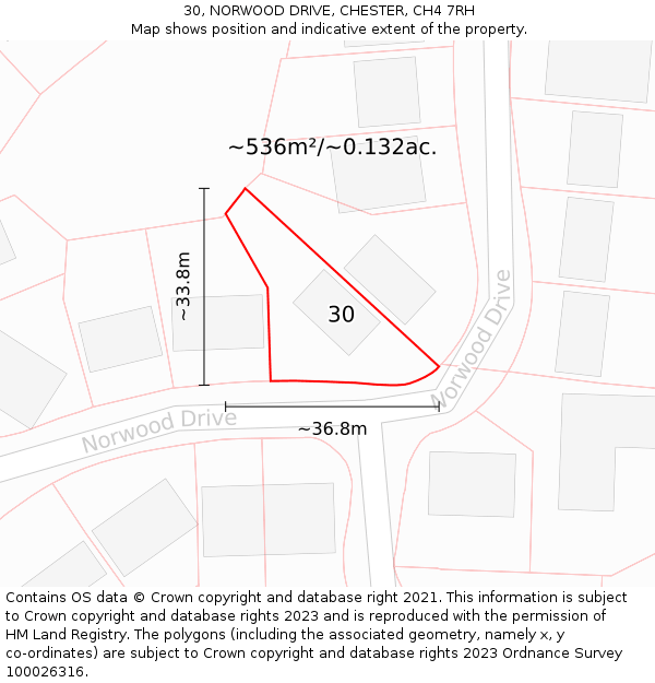 30, NORWOOD DRIVE, CHESTER, CH4 7RH: Plot and title map