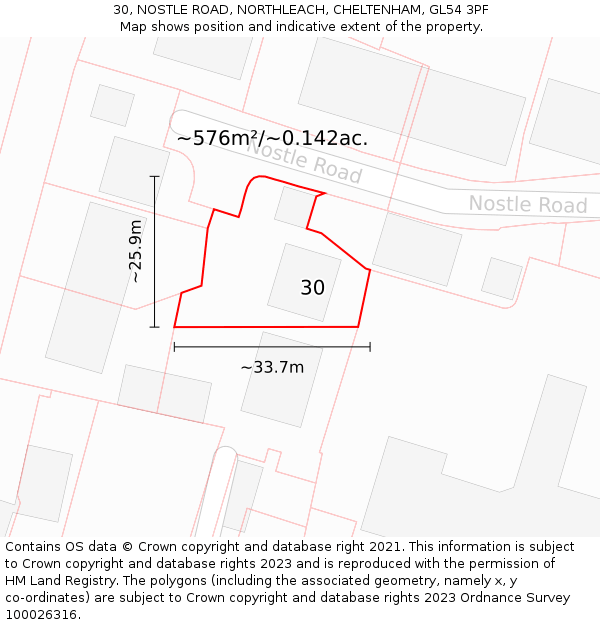 30, NOSTLE ROAD, NORTHLEACH, CHELTENHAM, GL54 3PF: Plot and title map