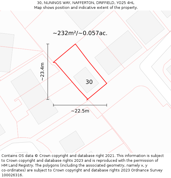 30, NUNINGS WAY, NAFFERTON, DRIFFIELD, YO25 4HL: Plot and title map