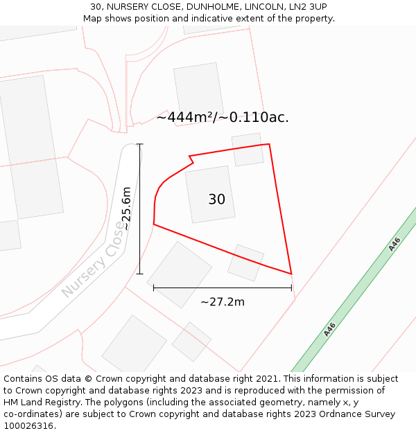 30, NURSERY CLOSE, DUNHOLME, LINCOLN, LN2 3UP: Plot and title map
