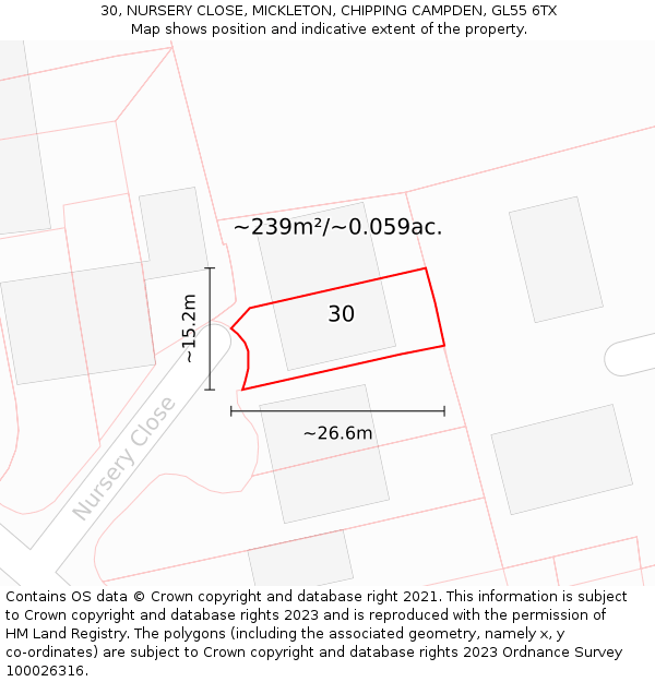 30, NURSERY CLOSE, MICKLETON, CHIPPING CAMPDEN, GL55 6TX: Plot and title map