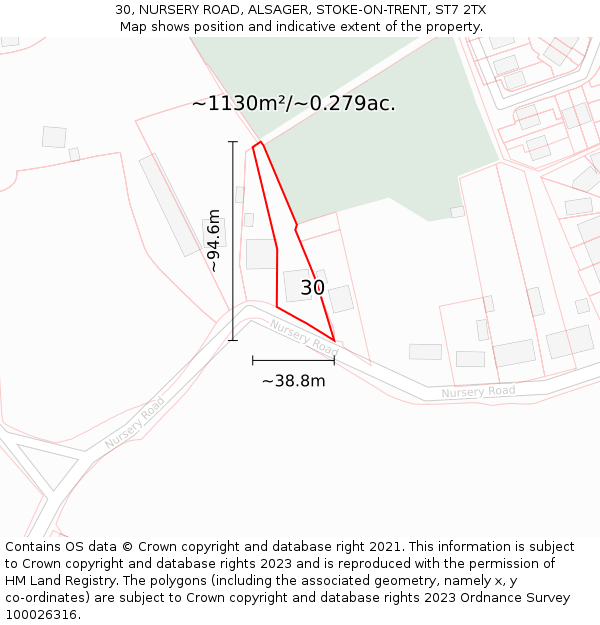 30, NURSERY ROAD, ALSAGER, STOKE-ON-TRENT, ST7 2TX: Plot and title map