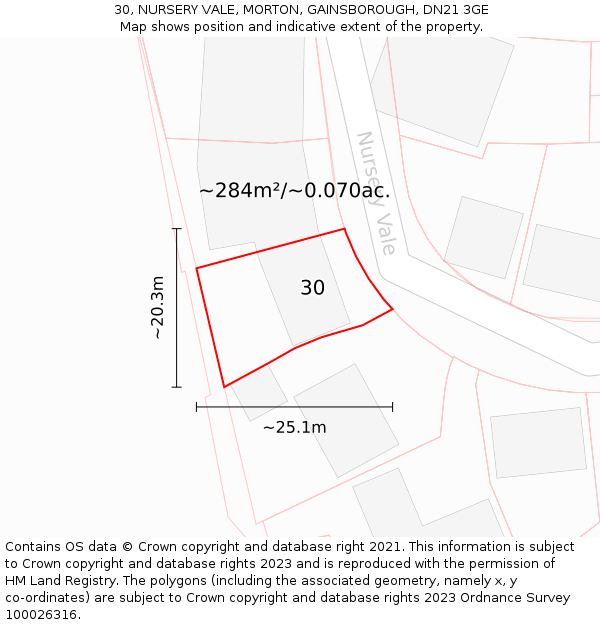 30, NURSERY VALE, MORTON, GAINSBOROUGH, DN21 3GE: Plot and title map