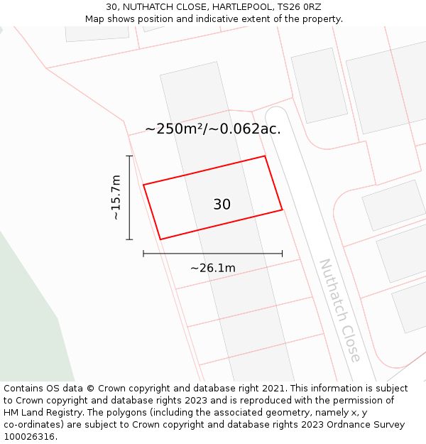 30, NUTHATCH CLOSE, HARTLEPOOL, TS26 0RZ: Plot and title map