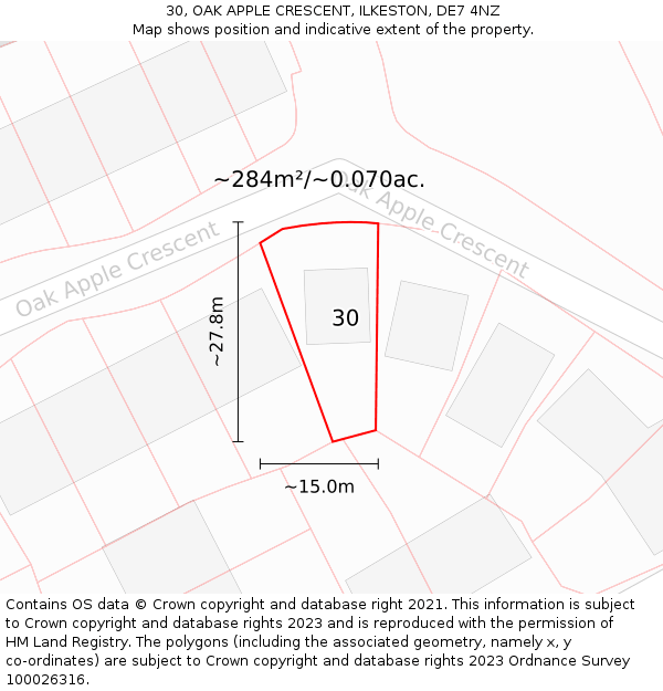 30, OAK APPLE CRESCENT, ILKESTON, DE7 4NZ: Plot and title map