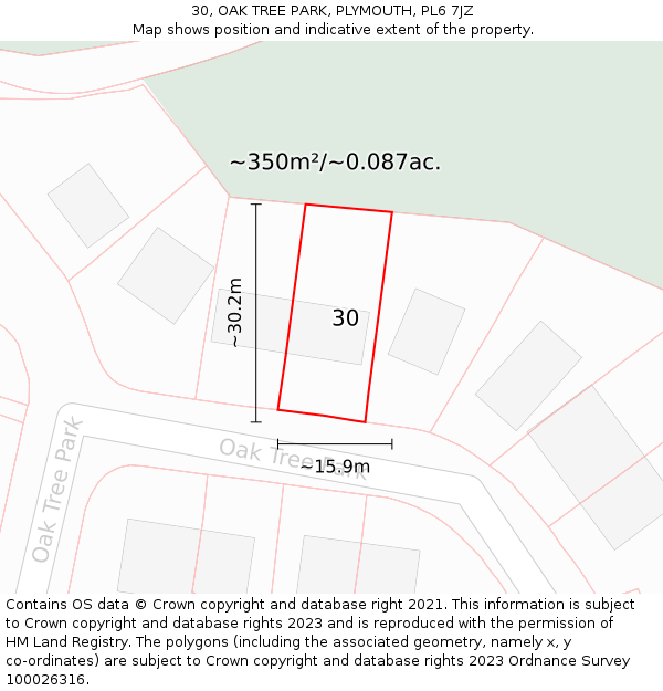 30, OAK TREE PARK, PLYMOUTH, PL6 7JZ: Plot and title map