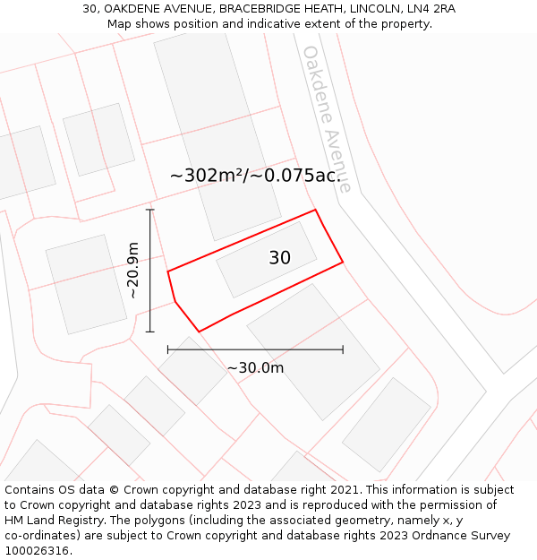 30, OAKDENE AVENUE, BRACEBRIDGE HEATH, LINCOLN, LN4 2RA: Plot and title map