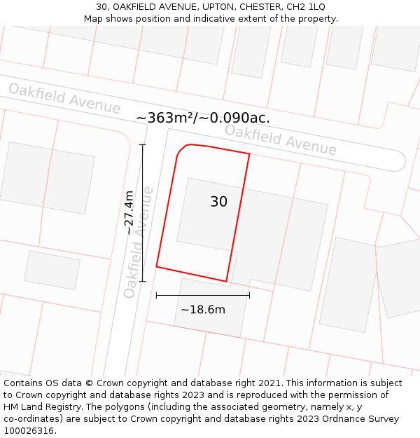 30, OAKFIELD AVENUE, UPTON, CHESTER, CH2 1LQ: Plot and title map