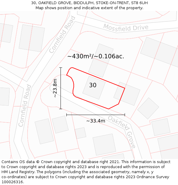 30, OAKFIELD GROVE, BIDDULPH, STOKE-ON-TRENT, ST8 6UH: Plot and title map
