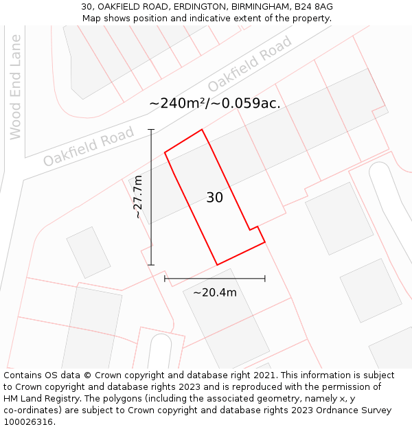 30, OAKFIELD ROAD, ERDINGTON, BIRMINGHAM, B24 8AG: Plot and title map