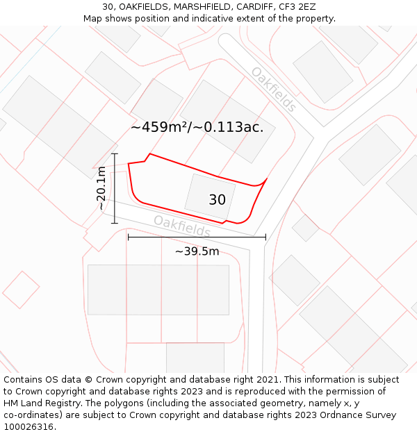30, OAKFIELDS, MARSHFIELD, CARDIFF, CF3 2EZ: Plot and title map