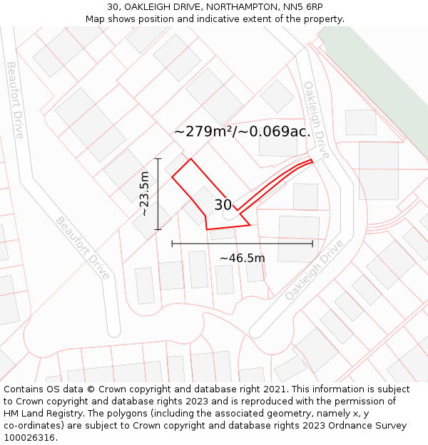30, OAKLEIGH DRIVE, NORTHAMPTON, NN5 6RP: Plot and title map