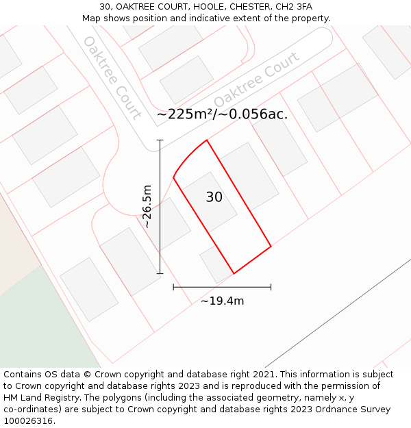 30, OAKTREE COURT, HOOLE, CHESTER, CH2 3FA: Plot and title map
