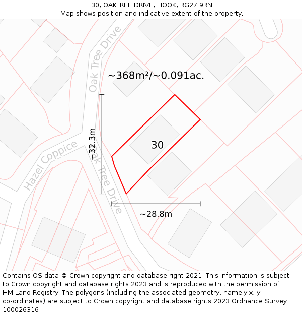 30, OAKTREE DRIVE, HOOK, RG27 9RN: Plot and title map