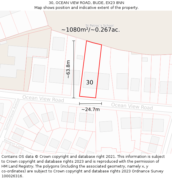 30, OCEAN VIEW ROAD, BUDE, EX23 8NN: Plot and title map