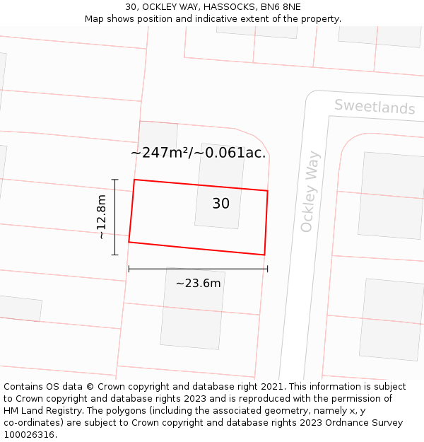 30, OCKLEY WAY, HASSOCKS, BN6 8NE: Plot and title map