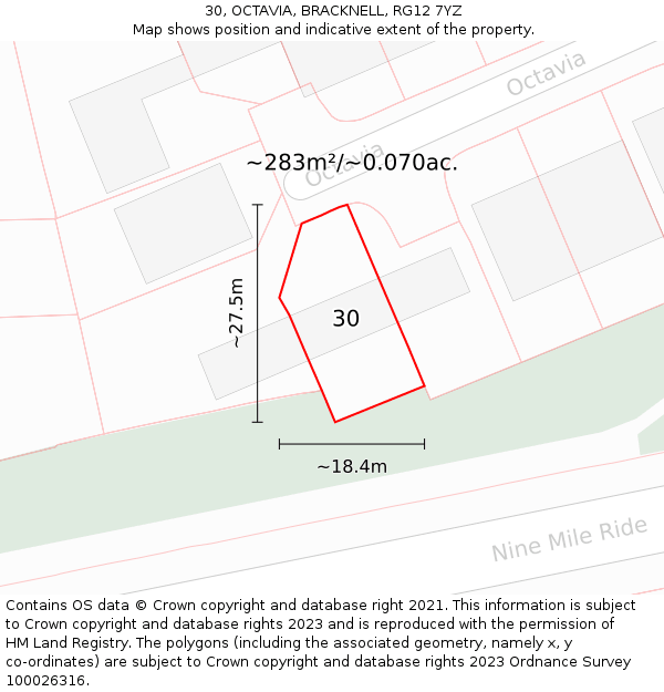 30, OCTAVIA, BRACKNELL, RG12 7YZ: Plot and title map