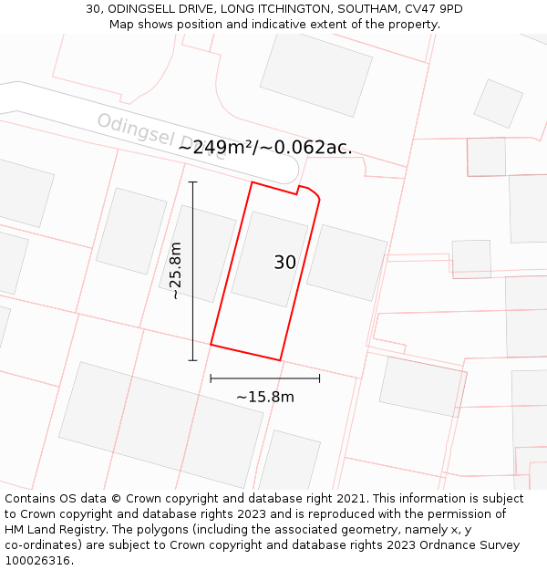30, ODINGSELL DRIVE, LONG ITCHINGTON, SOUTHAM, CV47 9PD: Plot and title map