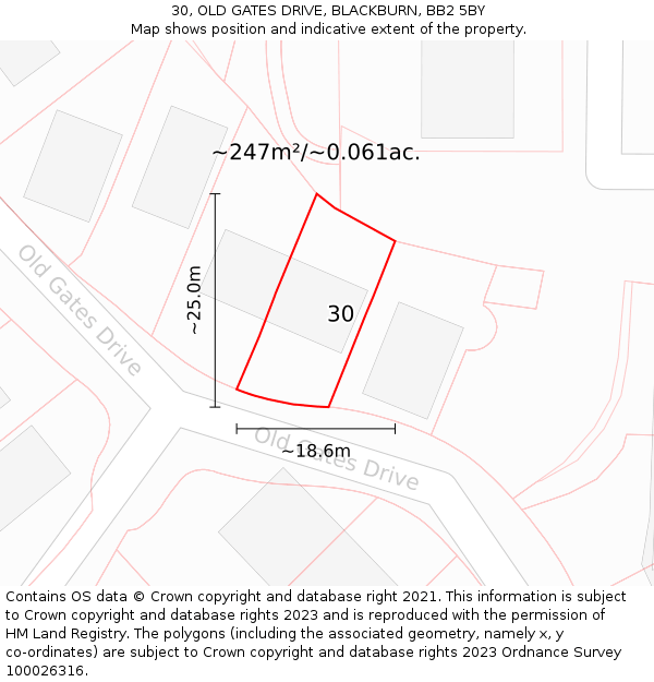 30, OLD GATES DRIVE, BLACKBURN, BB2 5BY: Plot and title map