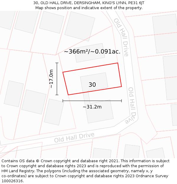 30, OLD HALL DRIVE, DERSINGHAM, KING'S LYNN, PE31 6JT: Plot and title map