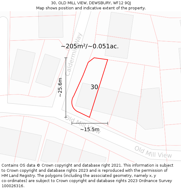 30, OLD MILL VIEW, DEWSBURY, WF12 9QJ: Plot and title map