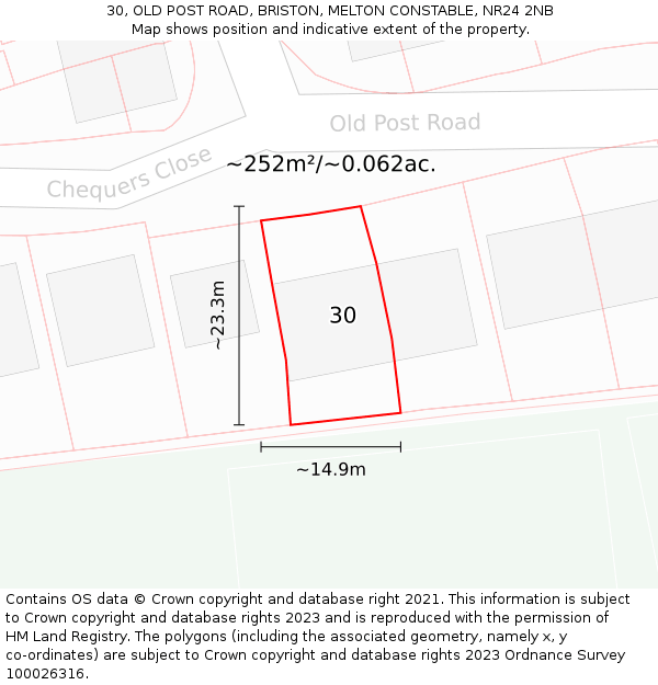 30, OLD POST ROAD, BRISTON, MELTON CONSTABLE, NR24 2NB: Plot and title map
