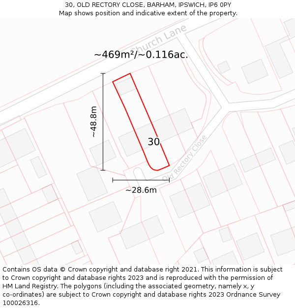30, OLD RECTORY CLOSE, BARHAM, IPSWICH, IP6 0PY: Plot and title map
