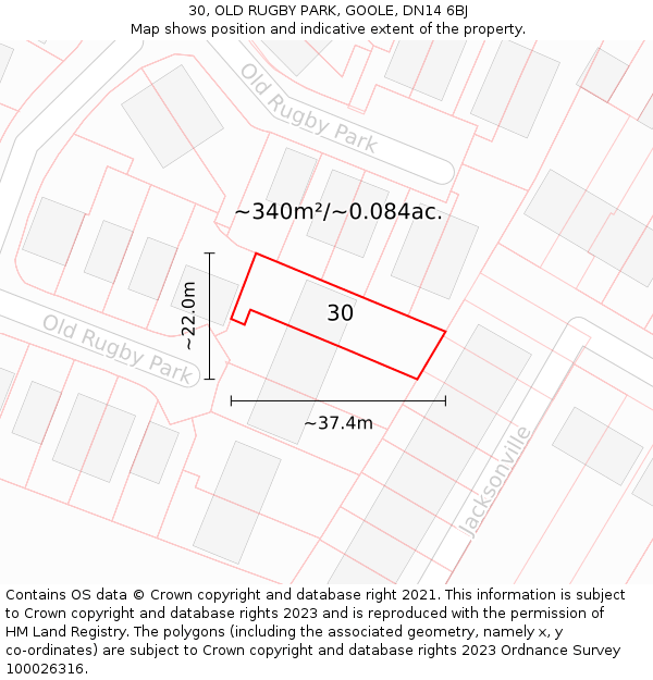 30, OLD RUGBY PARK, GOOLE, DN14 6BJ: Plot and title map