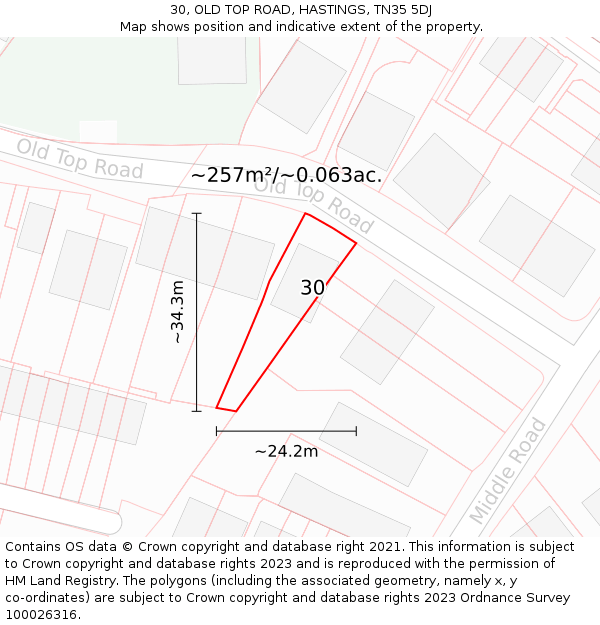 30, OLD TOP ROAD, HASTINGS, TN35 5DJ: Plot and title map