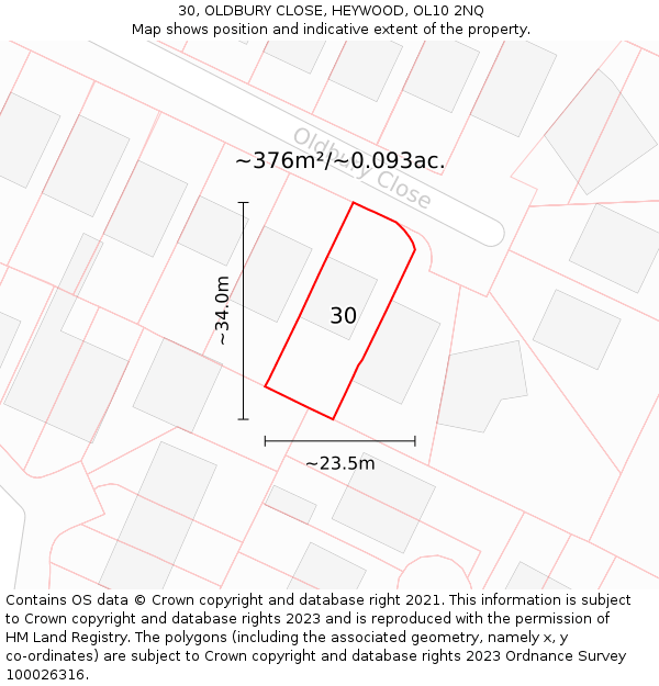 30, OLDBURY CLOSE, HEYWOOD, OL10 2NQ: Plot and title map