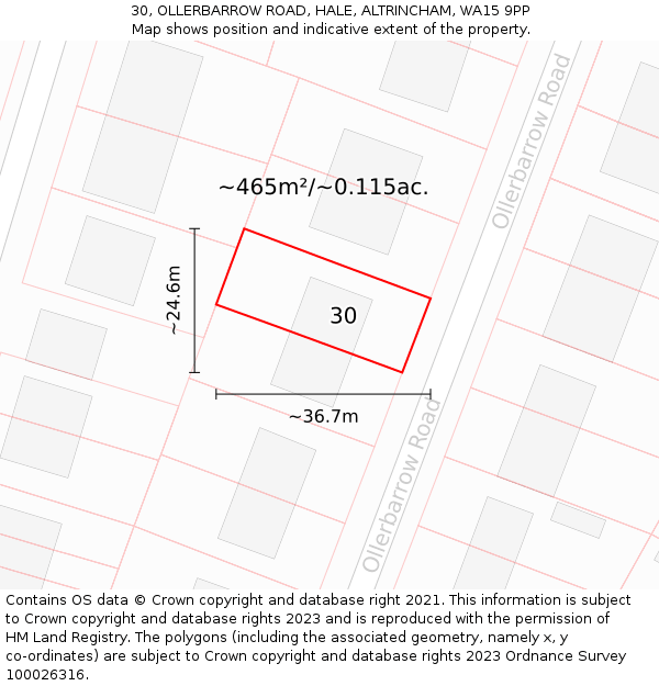 30, OLLERBARROW ROAD, HALE, ALTRINCHAM, WA15 9PP: Plot and title map