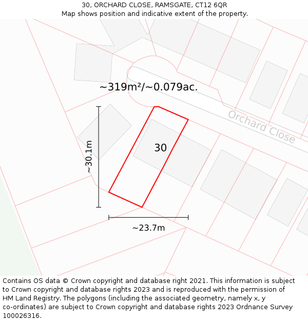 30, ORCHARD CLOSE, RAMSGATE, CT12 6QR: Plot and title map
