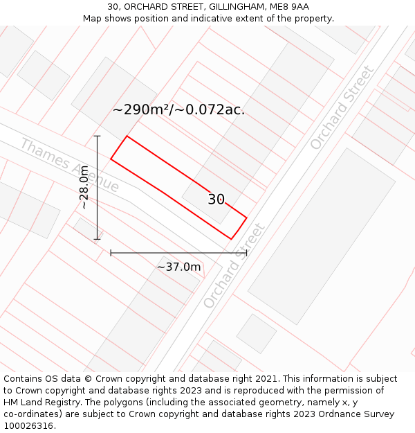 30, ORCHARD STREET, GILLINGHAM, ME8 9AA: Plot and title map
