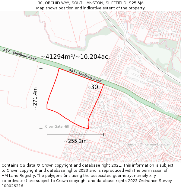 30, ORCHID WAY, SOUTH ANSTON, SHEFFIELD, S25 5JA: Plot and title map