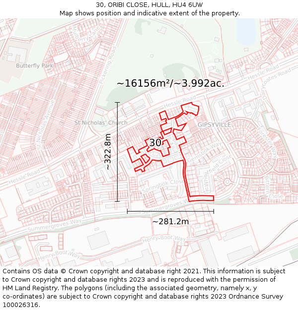 30, ORIBI CLOSE, HULL, HU4 6UW: Plot and title map