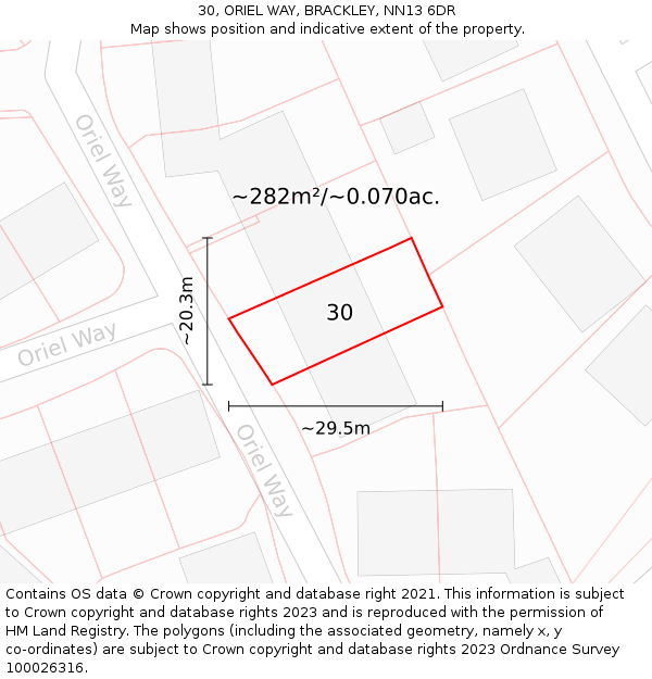 30, ORIEL WAY, BRACKLEY, NN13 6DR: Plot and title map