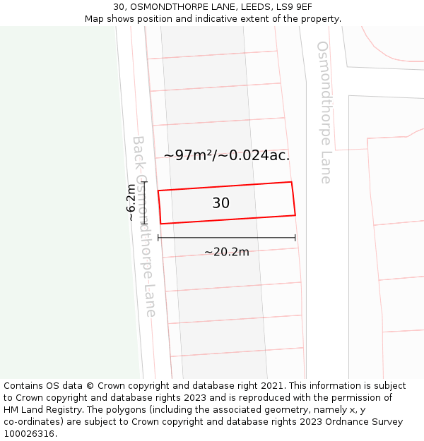 30, OSMONDTHORPE LANE, LEEDS, LS9 9EF: Plot and title map