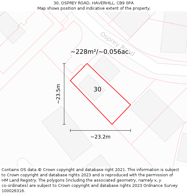 30, OSPREY ROAD, HAVERHILL, CB9 0PA: Plot and title map
