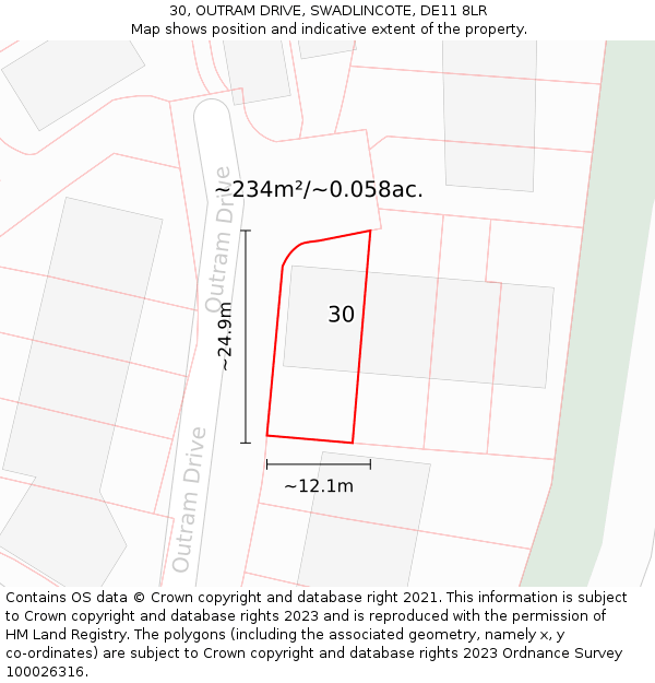 30, OUTRAM DRIVE, SWADLINCOTE, DE11 8LR: Plot and title map