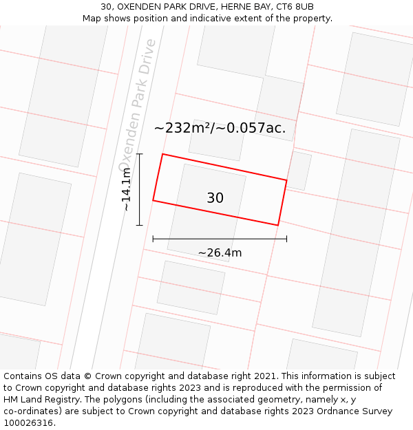 30, OXENDEN PARK DRIVE, HERNE BAY, CT6 8UB: Plot and title map
