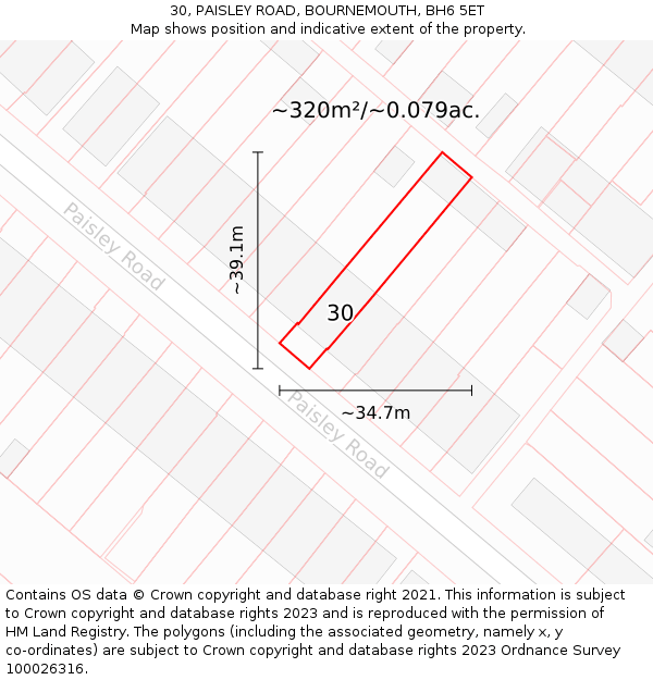 30, PAISLEY ROAD, BOURNEMOUTH, BH6 5ET: Plot and title map