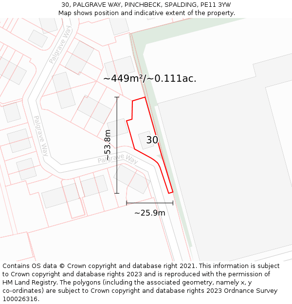 30, PALGRAVE WAY, PINCHBECK, SPALDING, PE11 3YW: Plot and title map