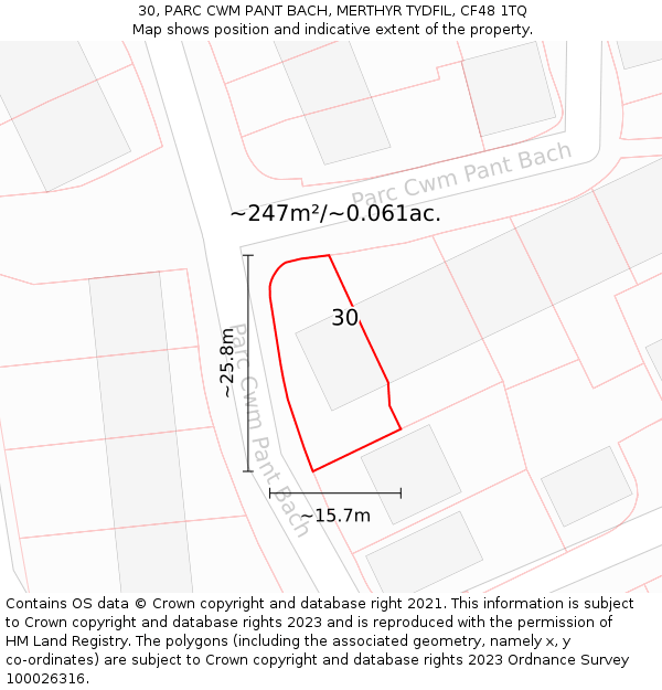 30, PARC CWM PANT BACH, MERTHYR TYDFIL, CF48 1TQ: Plot and title map
