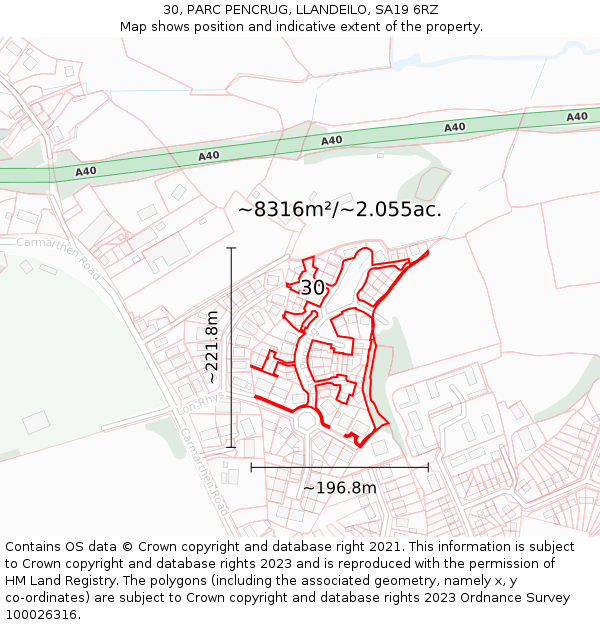 30, PARC PENCRUG, LLANDEILO, SA19 6RZ: Plot and title map