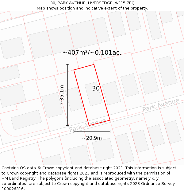 30, PARK AVENUE, LIVERSEDGE, WF15 7EQ: Plot and title map