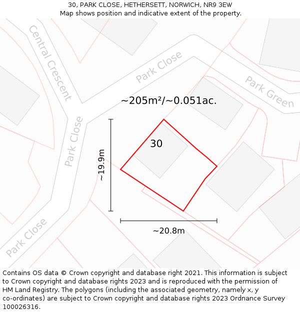 30, PARK CLOSE, HETHERSETT, NORWICH, NR9 3EW: Plot and title map