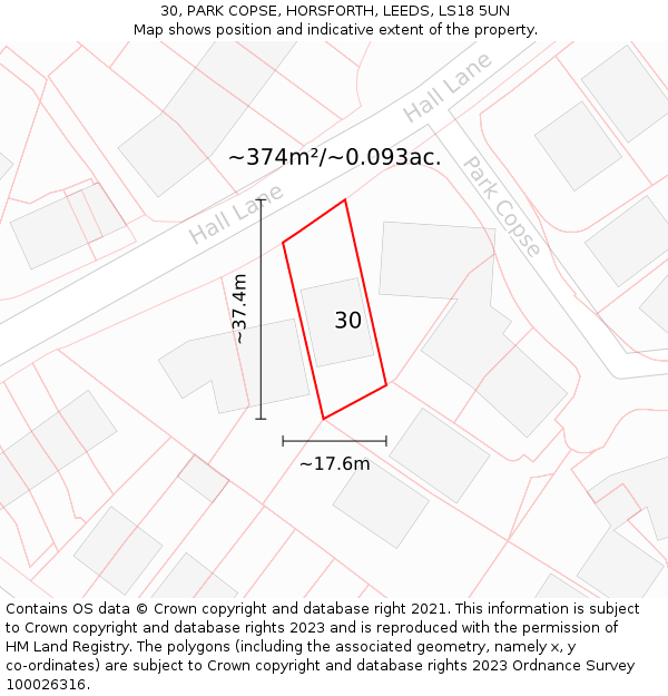 30, PARK COPSE, HORSFORTH, LEEDS, LS18 5UN: Plot and title map