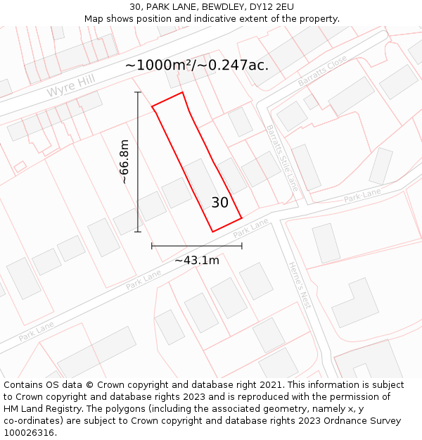 30, PARK LANE, BEWDLEY, DY12 2EU: Plot and title map