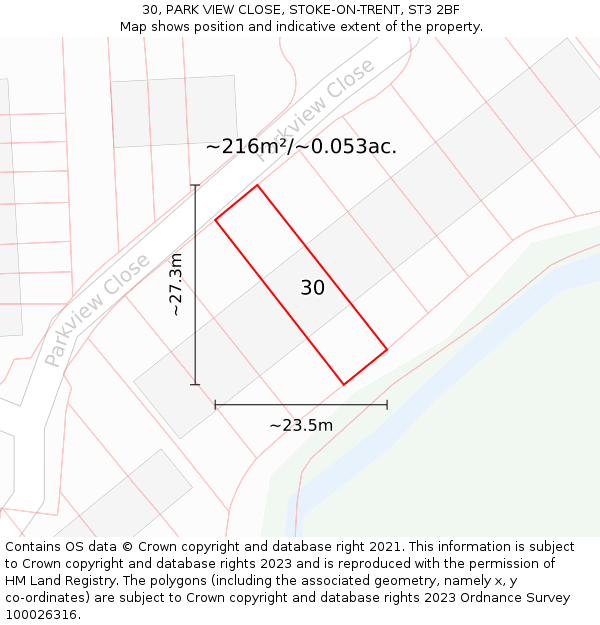 30, PARK VIEW CLOSE, STOKE-ON-TRENT, ST3 2BF: Plot and title map