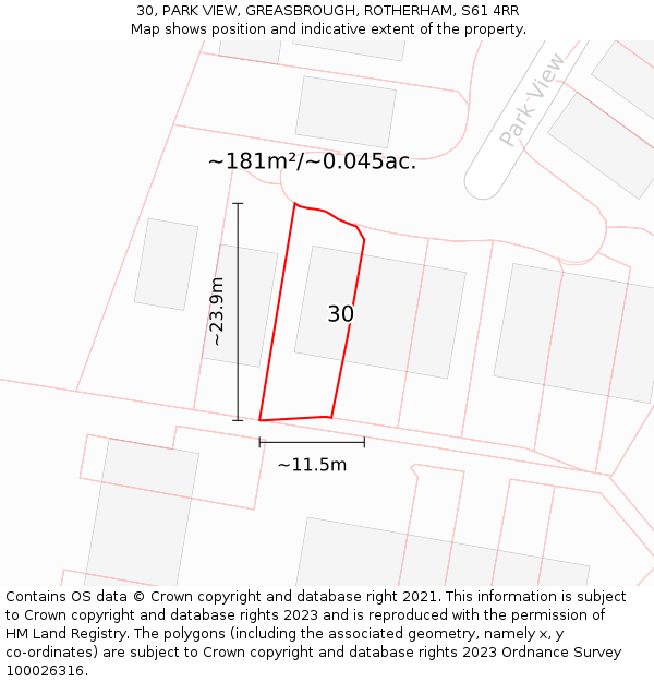 30, PARK VIEW, GREASBROUGH, ROTHERHAM, S61 4RR: Plot and title map